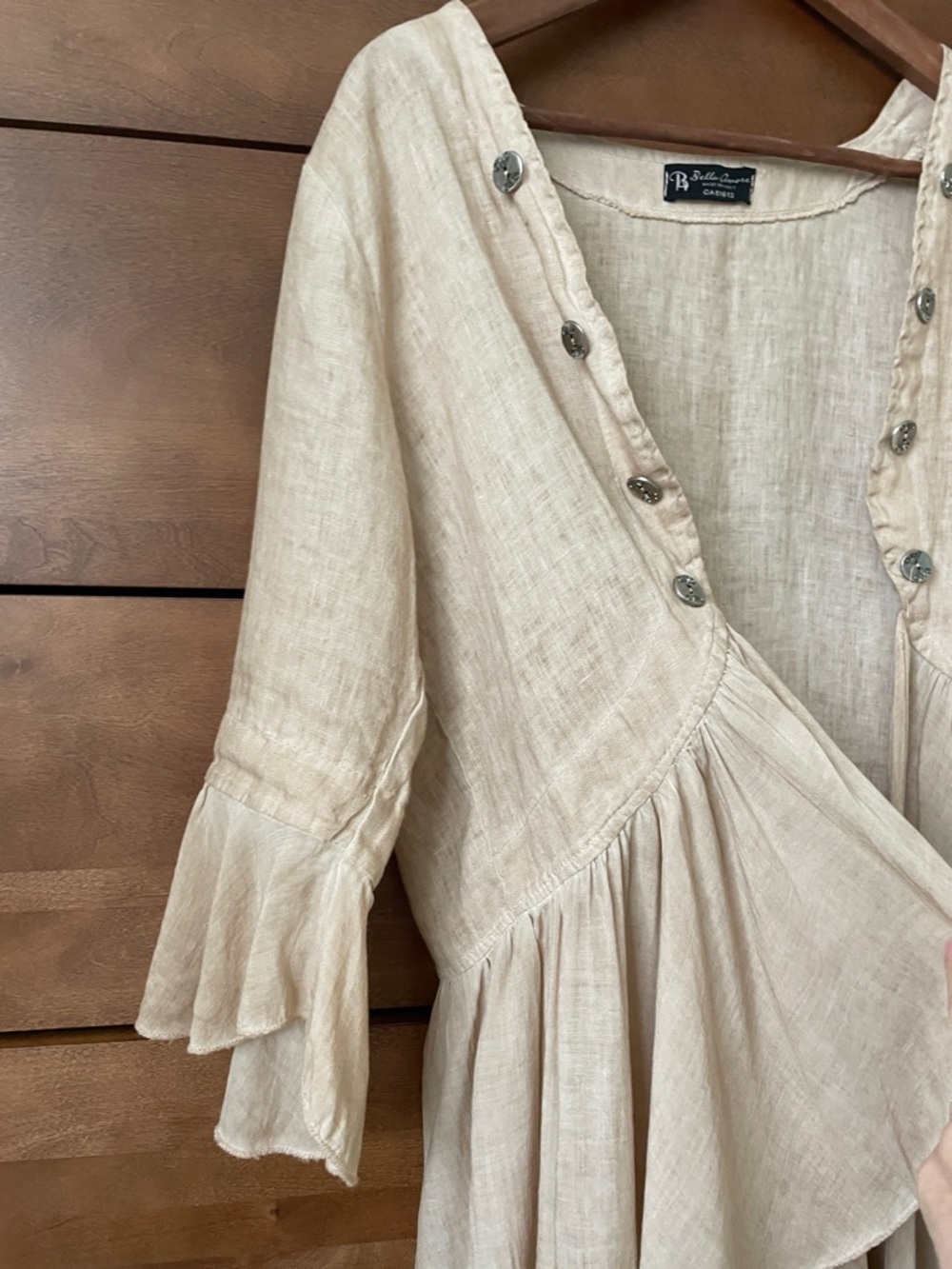 Bella Amore Made in Italy Linen-Look Ruffle Cardigan Boho Peplum Beige - Picture 8 of 15